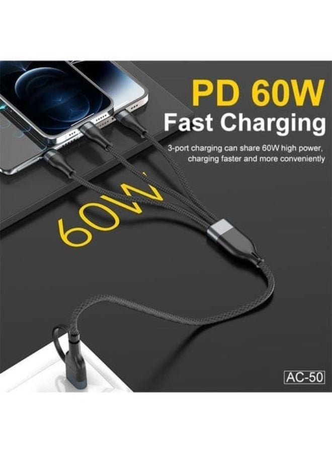 أسبور كابل Aspor AC-38 6 في 1 للشحن السريع ونقل البيانات بقدرة 60 واط (1.2 متر) - Image 5